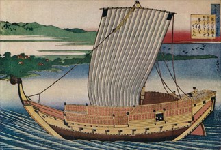 A Junk Gliding Across Suminoye Bay, c18th century, (1925). Artist: Hokusai