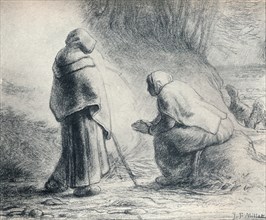 'Bergeres Se Chauffant', (Shepherds at a Fire), 19th century. Artist: Jean Francois Millet.