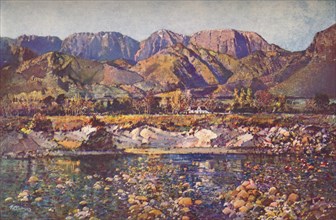 'Wemmers Hoek Mountains (Wemmershoek) from the Berg River, Cape Western Province', c20th century. Artist: Robert Gwelo Goodman.
