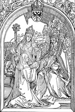 'Hrotsvitha Presenting Her Book to the Emperor Otto I', 1501 (1906). Artist: Albrecht Durer.