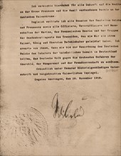 Document confirming the abdication of Kaiser Wilhel II of Germany, 9 November 1918 (1935).  Artist: Unknown.