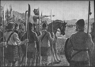 Robert the Bruce reviewing his troops before the Battle of Bannockburn, 1314 (1905).  Artist: EBL.