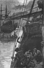 The first English ship in the Pacific: Sir Francis Drake's 'Golden Hind' at Lima, 1579 (1908).  Artist: Unknown.