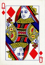 Queen of Diamonds from a deck of Goodall & Son Ltd. playing cards, c1940. Artist: Unknown.