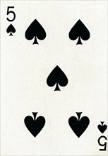5 of Spades from a deck of Goodall & Son Ltd. playing cards, c1940. Artist: Unknown.