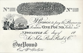 'One Pound Note Executed for the Northumberland Bank', c1820. Artist: Unknown.