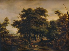 'A Woody Landscape, with Figures and Sheep', c1805. Artist: Alexander Nasmyth.