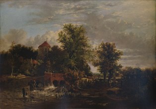 'Slucie Gate on the River Western', c1832. Artist: Alfred Stannard.