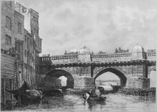 'The Southwark End of Old London Bridge', 1831, (1912). Artists: Unknown, Edward William Cooke.