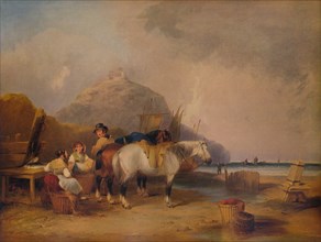 'Coast Scene, with Figures and Horses', c1841. Artist: William Shayer.