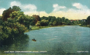 'Hyde Park from Serpentine Bridge, London', c1910.  Artist: Unknown.