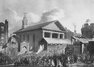 St Paul's Church, Covent Garden Market, during the Westminster election in 1808 (1911). Artist: Augustus Charles Pugin.