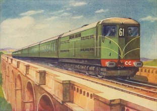 Brighton Belle, the S.R.'s Electric Locomotive, over Ouse Viaduct', 1940. Artist: Unknown.