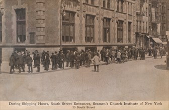 'During Shipping Hours, South Street Entrances, Seamen's Church Institute of New York', c1888.  Artist: Unknown.