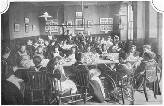 Girls at needlework, Halliwick School For Girls, Marylebone Road, London, c1903 (1903). Artist: Unknown.