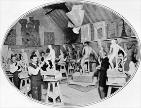 Art students in a sculpture modelling class, London, c1900 (1901). Artist: Unknown.
