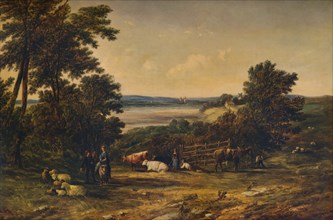 'A Harbour surrounded by Wooded Hills and Meadows with Cattle', 1859, (1938). Artist: Alfred Vickers.