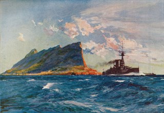 'The Queen Elizabeth off Gibraltar', c1918 (1919). Artist: Charles Dixon.