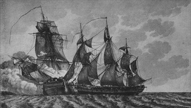 'The 'Ambuscade' and the 'Bayonnaise', c1799. Artist: Pierre Ozanne.