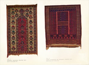 Antique Bokhara prayer rug and Sarik Turkoman or Punjdeh prayer rug, c1920. Artist: Unknown.