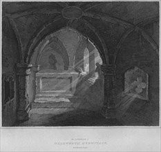 'The Interior of Warkworth Hermitage, Northumberland', 1814. Artist: John Greig.