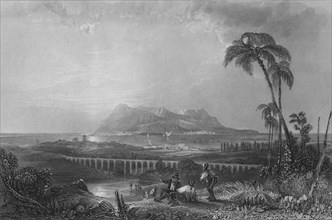 'Gibraltar, From Algeziras', 1840. Artist: Joseph Clayton Bentley.