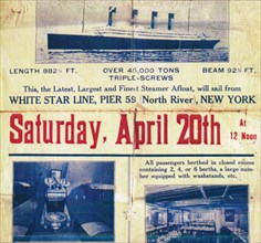 White Star Line poster to promote the Titanic's return trip from New York, 1912. Artist: Unknown.