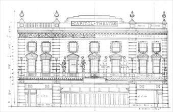 Detail drawing, front elevation, Capitol Theatre, Chicago, Illinois, 1925. Artist: Unknown.