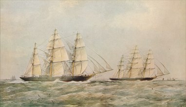 'The Great China Race. The Clipper Ships Taeping and Ariel passing the Lizard, Cornwall, 1866. Artist: Thomas Goldsworth Dutton.