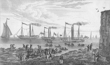 'The Steam Boats, leaving Margate', 1820. Artist: John Shury.