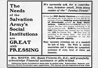 'The Needs of the Salvation Army's Social Institutions are Great and Pressing'', 1901. Artist: Unknown.