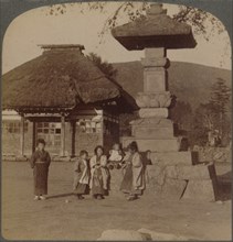 Children in front of village schoolhouse, Karuizawa, Japan', 1904.  Artist: Unknown.