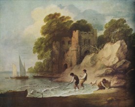 ''Rocky Coastal Scene with Ruined Castle, Boats and Fishermen', 1780-1781 (1946). Artist: Thomas Gainsborough.