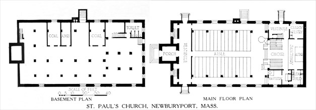 Floor plans, St Paul's Church, Newburyport, Massachusetts, 1924. Artist: Unknown.
