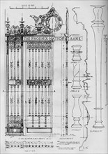 Detail drawing of the main entrance door grille, Phoenix National Bank, 1924. Artist: Unknown.