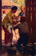 'Mrs. Judson Takes Her Child To Her Chained Husband', c1912. Artist: Unknown.