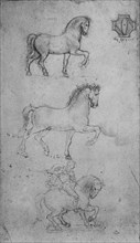 'Two Studies of a Horse and one of a Horse and Rider', c1480 (1945). Artist: Leonardo da Vinci.