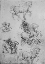 'Five Studies of Horses and Riders', c1480 (1945). Artist: Leonardo da Vinci.