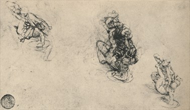 'Three Studies of a Man Poniarding a Fallen Foe', c1480 (1945). Artist: Leonardo da Vinci.