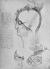 'Sections of a Man's Head Showing the Anatomy of the Eye, Etc.', c1480 (1945). Artist: Leonardo da Vinci.