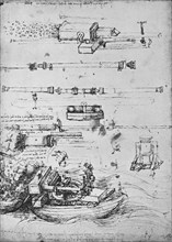 'Studies of Mortars, One Firing from a Boat, and of Canon', c1480 (1945). Artist: Leonardo da Vinci.