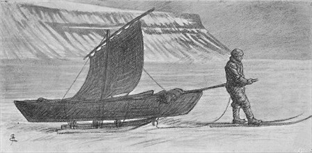 'A Sail with Sledges. South of Cape Richthofen. 6 June, 1896', (1897). Artist: August Eiebakke.
