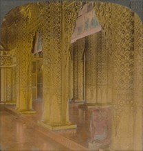 'Buddhist temple interior with costly decorations in gold and colors, Moulmein, Burma', 1907. Artists: Elmer Underwood, Bert Elias Underwood.