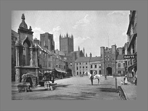Market Place, and Cathedral Towers, Wells, c1900. Artist: Thomas W Phillips.
