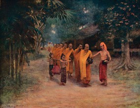 'Burmese Monks Begging in a Village - Early Morning', 1913. Artist: James Raeburn Middleton.