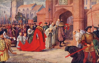'Cardinal Wolsey possibly entering Hampton Court Palace', 1917. Artist: Unknown.