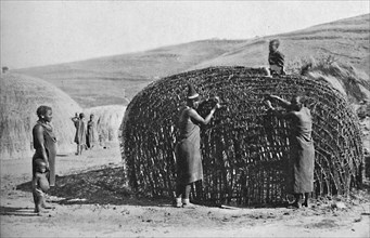 Hut building in Zululand, 1912. Artist: Unknown.