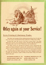 'Otley again at your service - To the Printing & Stationery Trades', 1919. Artist: Garratt & Atkinson.