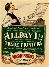 'Allday Ltd., Trade Printers advertisement', 1910. Artist: Unknown.