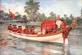 King George V and Queen Mary visiting Henly Regatta on the state barge, 1912. Artist: Unknown.